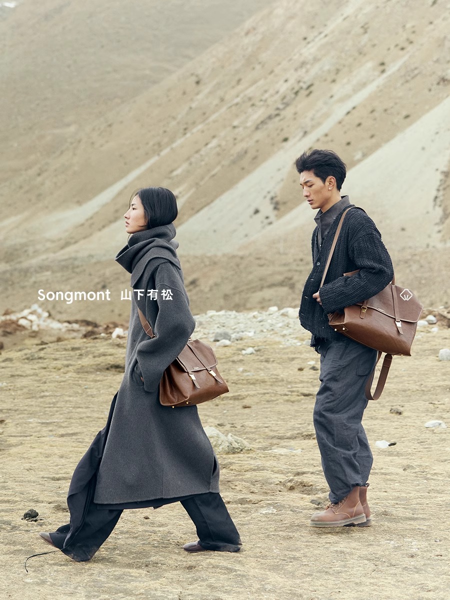 新作「宋山下有行」シリーズ旅行用ブリーフケース、ジェンダーレス、ヴィンテージ風植物タンニン鞣し革、斜め掛け/ショルダーバッグ、通勤用