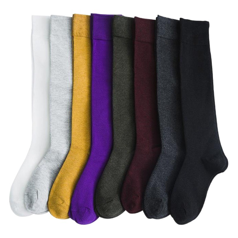 Otoño e Invierno calcetines de pila larga llanura rodilla de las mujeres por debajo de calcetines de becerro japonés calcetines de algodón de las mujeres en stock al por mayor