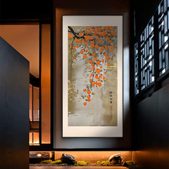 新中式玄关装饰画走廊过道竖版挂画入户正对门壁画铝合金框画
