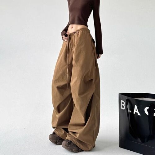 American Brown Work Trousers for Women 2025 New Spring and Autumn Loose Casual High-Waist Tapered Straight Leg Pants