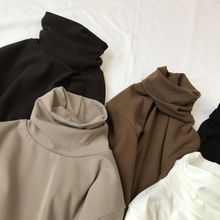 加绒简约高领打底衫女新款洋气长袖恤纯色修身秋冬内搭保暖上衣