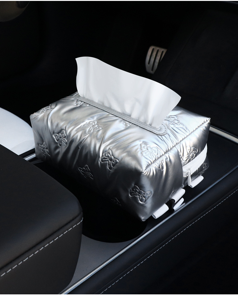 Car Tissue Box with Bowknot, High-End Feel, Glossy Surface, In-Car Hanging Type, Car Seat Back Storage Bag, Tissue Box