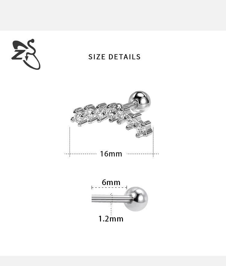 16G labret stud size and finish detail