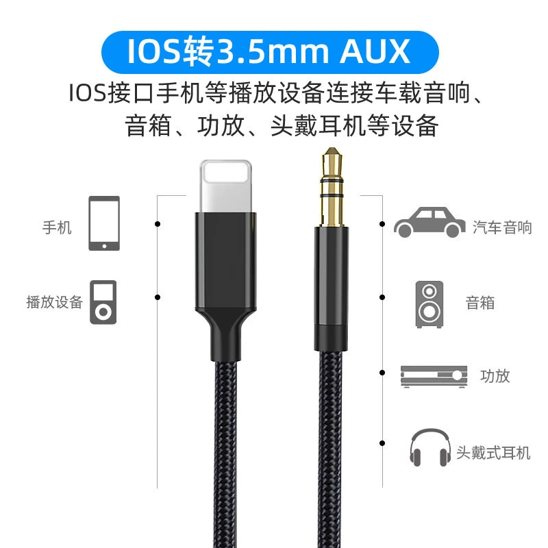 Применимый аудиокабель Apple AUX для iPhone и серий мобильных телефонов, соединение 3.5 мм наушников в автомобильное аудио