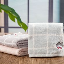 成人可爱小猫洗脸毛巾简约素色纯棉格子毛巾家居柔软吸水擦脸巾