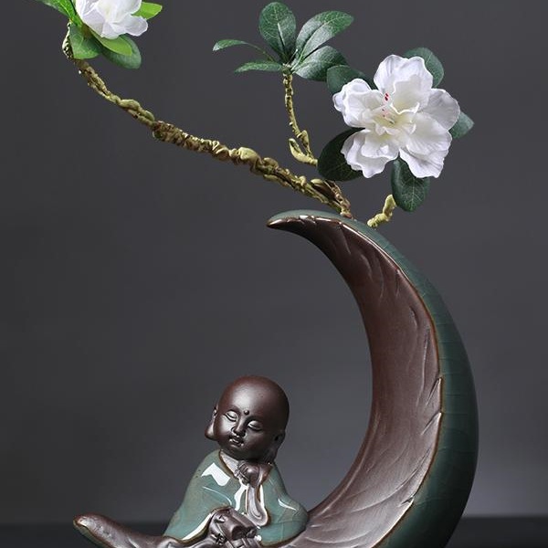 创意水培花盆瓶器绿萝植物玻璃客厅博古架桌面陶瓷小和尚摆件包邮