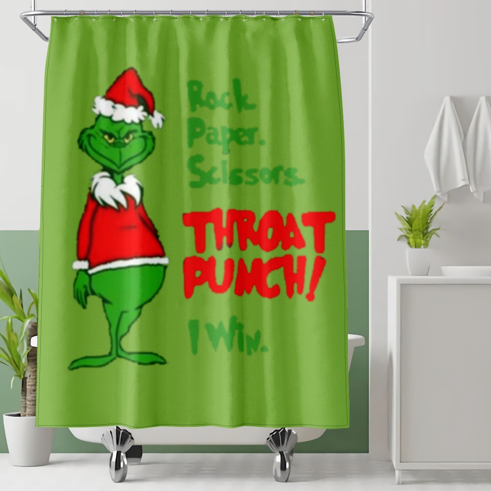 New Cross-border Green Hair Monster Grinch Sweatshirt Men's and Women's Christmas Bathroom Shower Curtain Punch-free