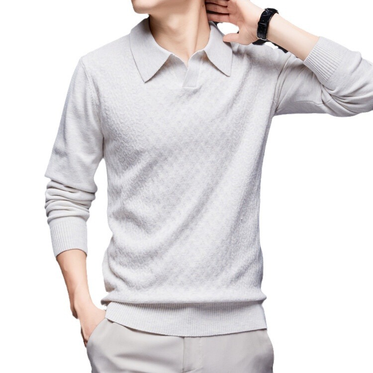 Nuevo comercio exterior con solapa suéter casual de hombre de manga larga camiseta de punto de color sólido de moda de otoño y invierno suéter de hombre simple