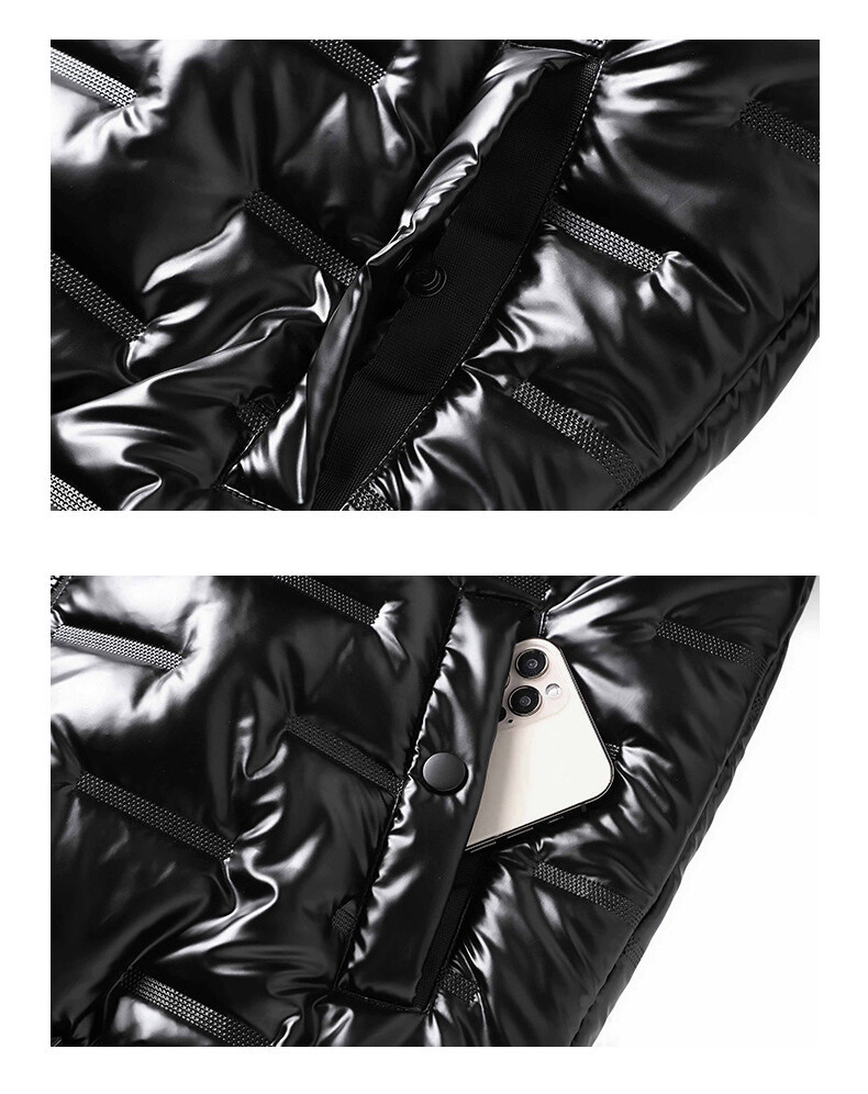 2023 Winter New Solid Color Bright Face Men's Casual Slim Fit Stand Collar Thick Cotton Jacket_voghion.com