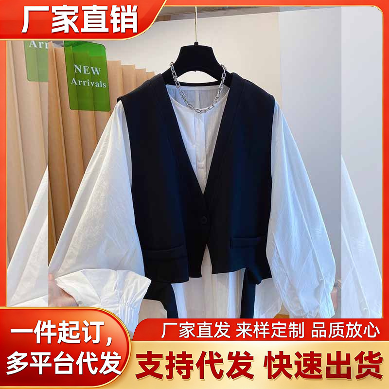 High-End Vest + Shirt Two-Piece Top for Women, Loose and Unique, Layered Spring and Autum Plus Size Clothes