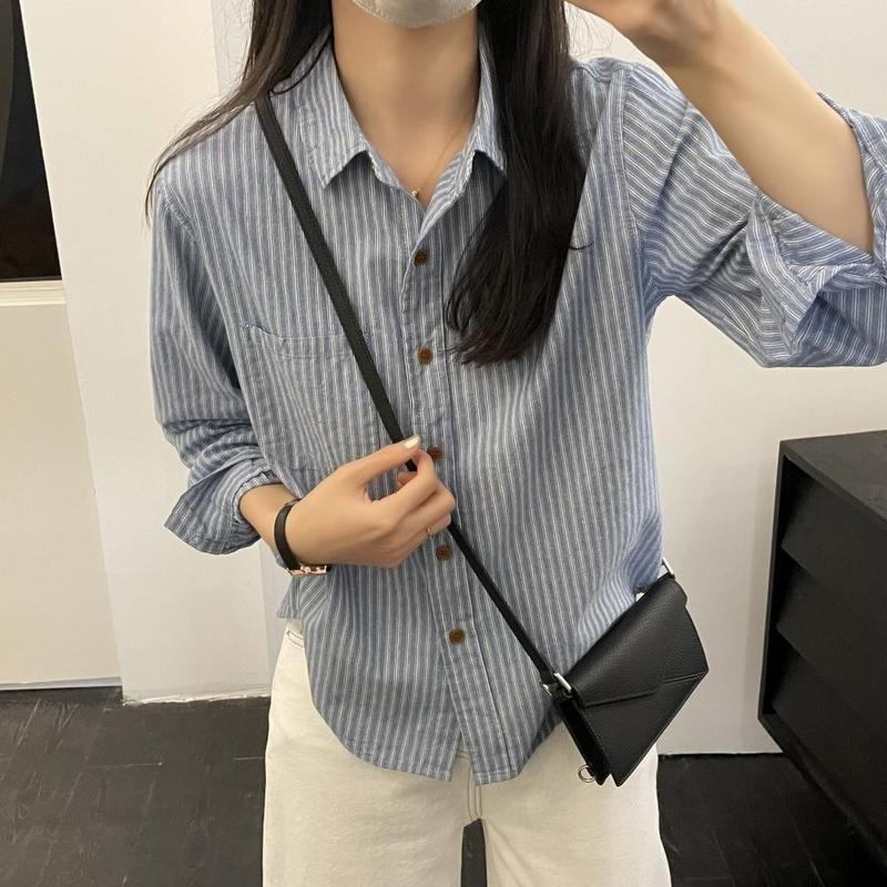 衬衣女2025早秋新款感轻奢减龄洋气复古港风穿搭宽松条纹衬衫|undefined