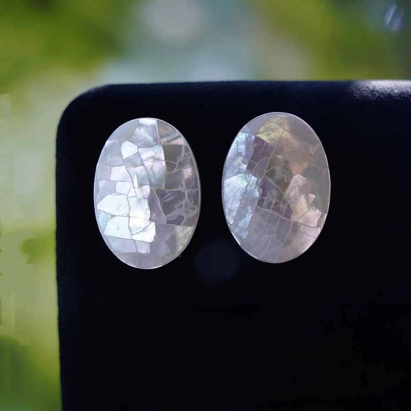 White Butterfly Shell Natural Shell Earrings Ice Crack Texture High-End Simple Oval Temperament Earrings Popular Earrings Wholesale