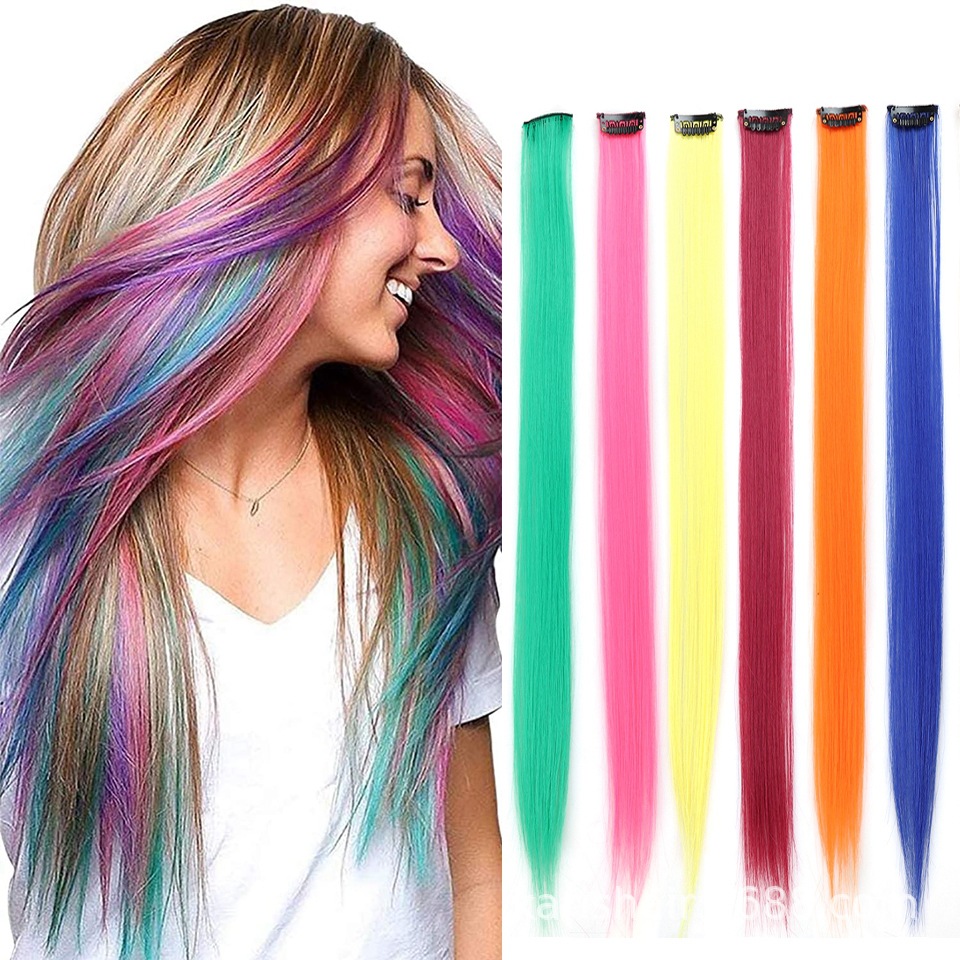 Color colgante oído teñido accesorios para el cabello Peluca de alta temperatura de seda clip de pelo 20 pulgadas/50cm clip en extensiones