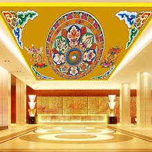 藏式吉祥八宝墙布花纹天花吊顶壁画藏族文化壁纸九龙戏珠背景墙纸