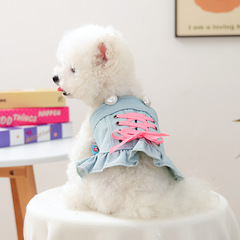 ペット服 秋冬 小型犬 子犬 ハッピー犬猫 暖かい快適な服 ハートボタン ラブリー デニムスカート