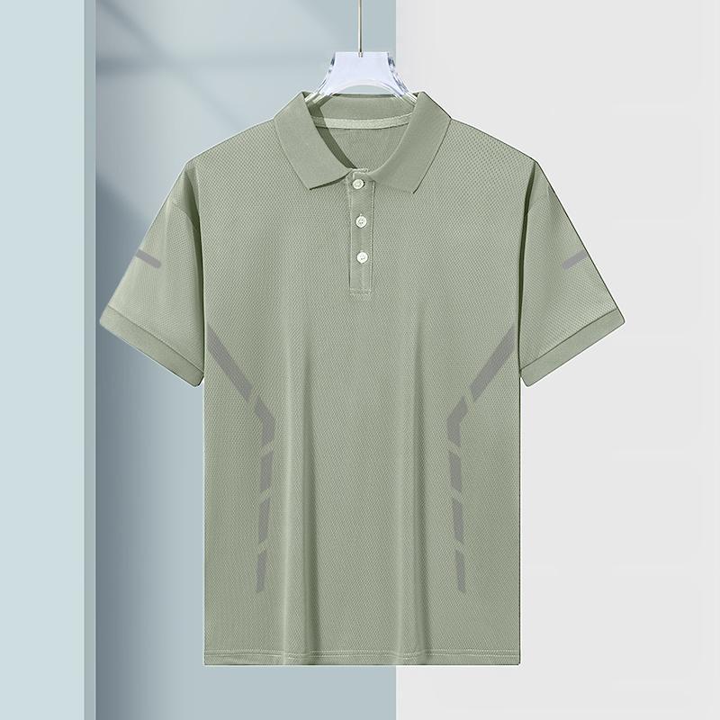 Polo de seda de hielo de verano para hombre, solapa, manga corta, cuello de polo de color sólido de negocios, manga corta, cómoda, versátil, transpirable