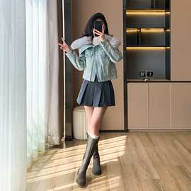 大毛领加厚牛仔派克服棉衣女小个子冬季爆款加棉保暖短外套棉服潮