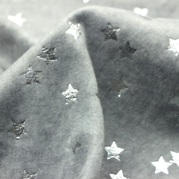 满天星烫银双面绒布针织全涤短纤麻灰五角星烫银摇粒绒双面绒布料