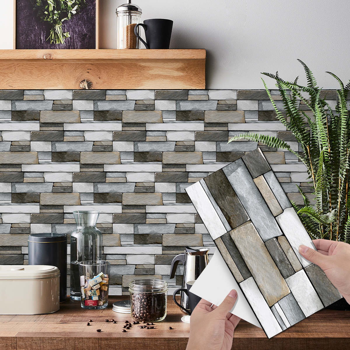 Retro American PVC tile wall stickers self-adhesive waterproof kitchen living room wall decoration wallpaper cross-border manufacturers wholesale