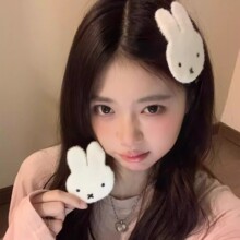 甜美可爱小兔子毛绒魔术贴发夹女碎发刘海贴侧边无痕发贴发卡发饰