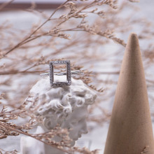 S925纯银戒指空托日韩银饰镶嵌绿松石蜜蜡翡翠开口方形戒托女