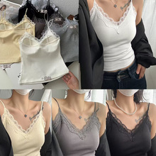 批发新款带胸垫内搭内衣天丝竹棉螺纹交叉背心春夏吊带时尚固定杯