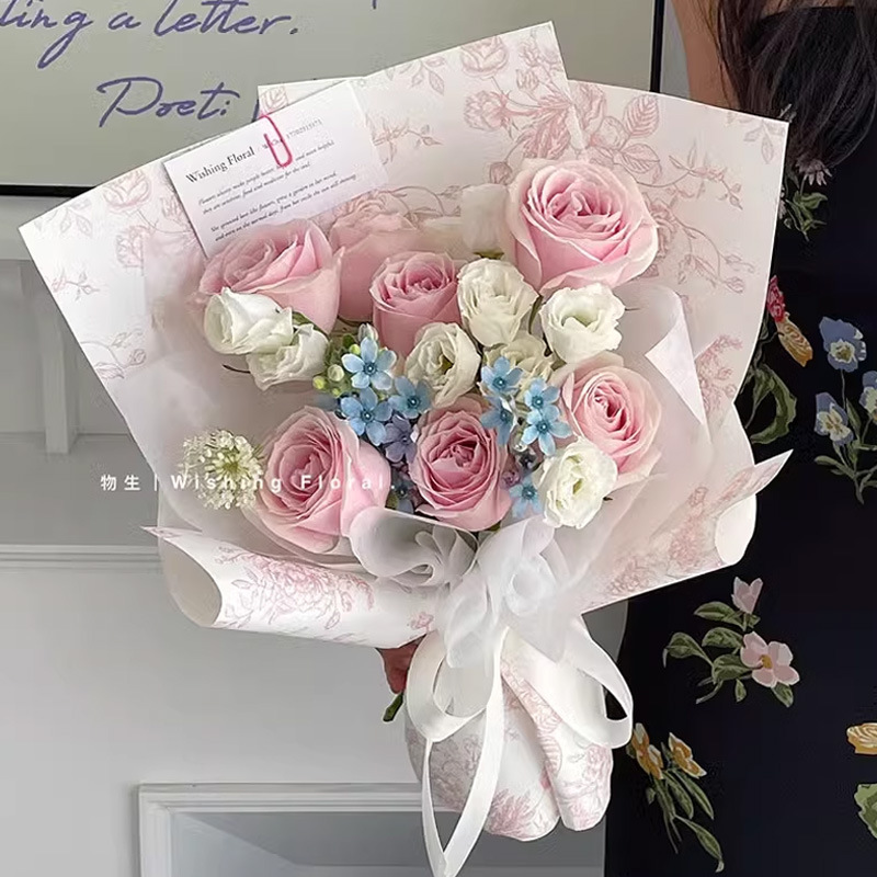 Papel de arte de flores retro europeo envasado de flores rojas floristas floristas hechas a mano material de envoltura de flores atmósfera papel