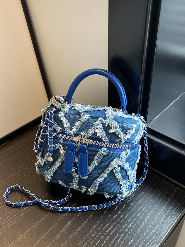 Jeans retro coreano bolso de mano para mujeres 2024 nueva moda moda cadenas de borda de hombro bolso de hombro