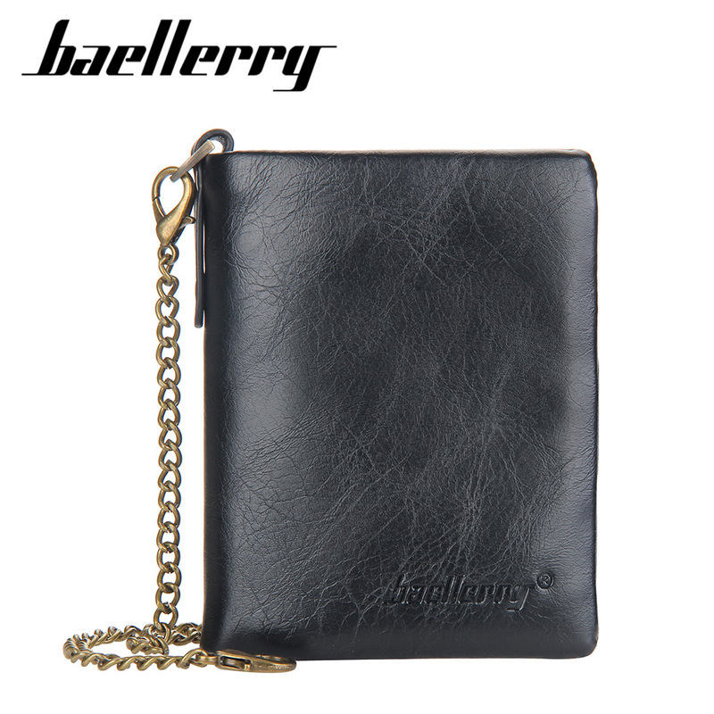 baellerry new men's short wallet anti-theft chain double zipper coin purse multi-card wallet wallet