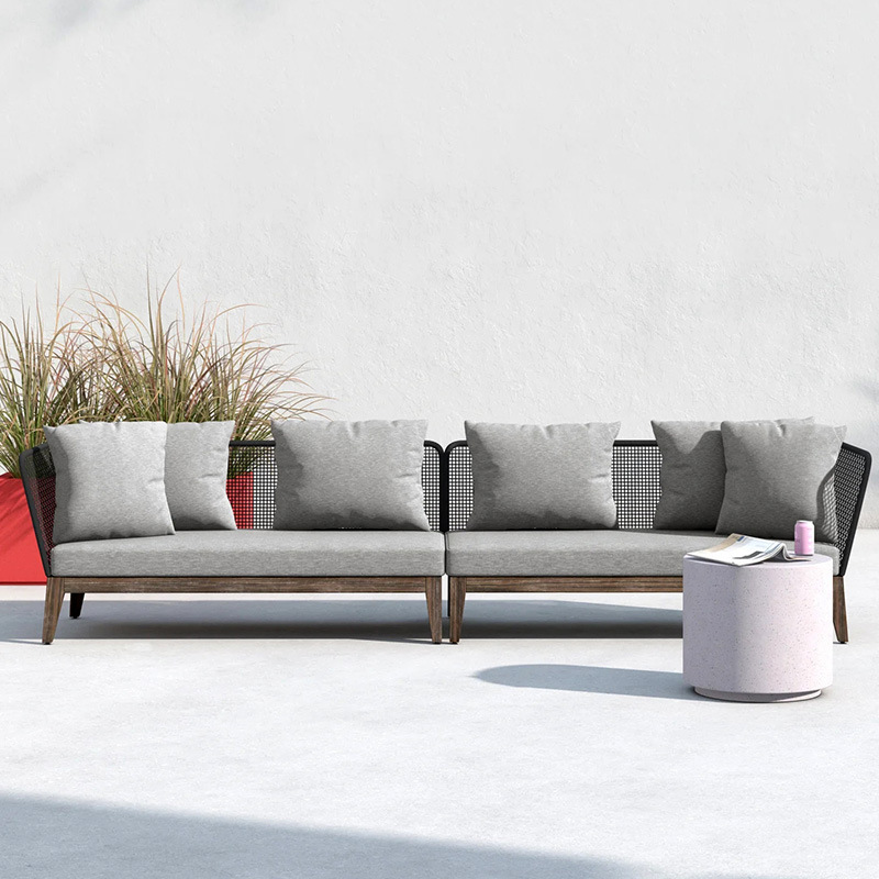 Nórdico al aire libre sofá de teca esquina creativo Hotel concubina doble ratán balcón al aire libre de madera maciza mesa de té combinación