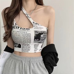 氷の糸の斜めの肩のベルトの新聞のプリントの美背の下着の注意機の純粋な欲は肩のガーターのベストの女性の底のシャツの上着を現します。