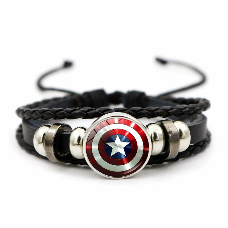 Captain America Shield Leather Bracelet Women's All-match Marvel Hero logo Woven Hand Rope Creative Simple Hand Jewelry Captain America Shield Leather Bracelet Women's All-match Marvel Hero logo Woven Hand Rope Creative Simple Hand Jewelry