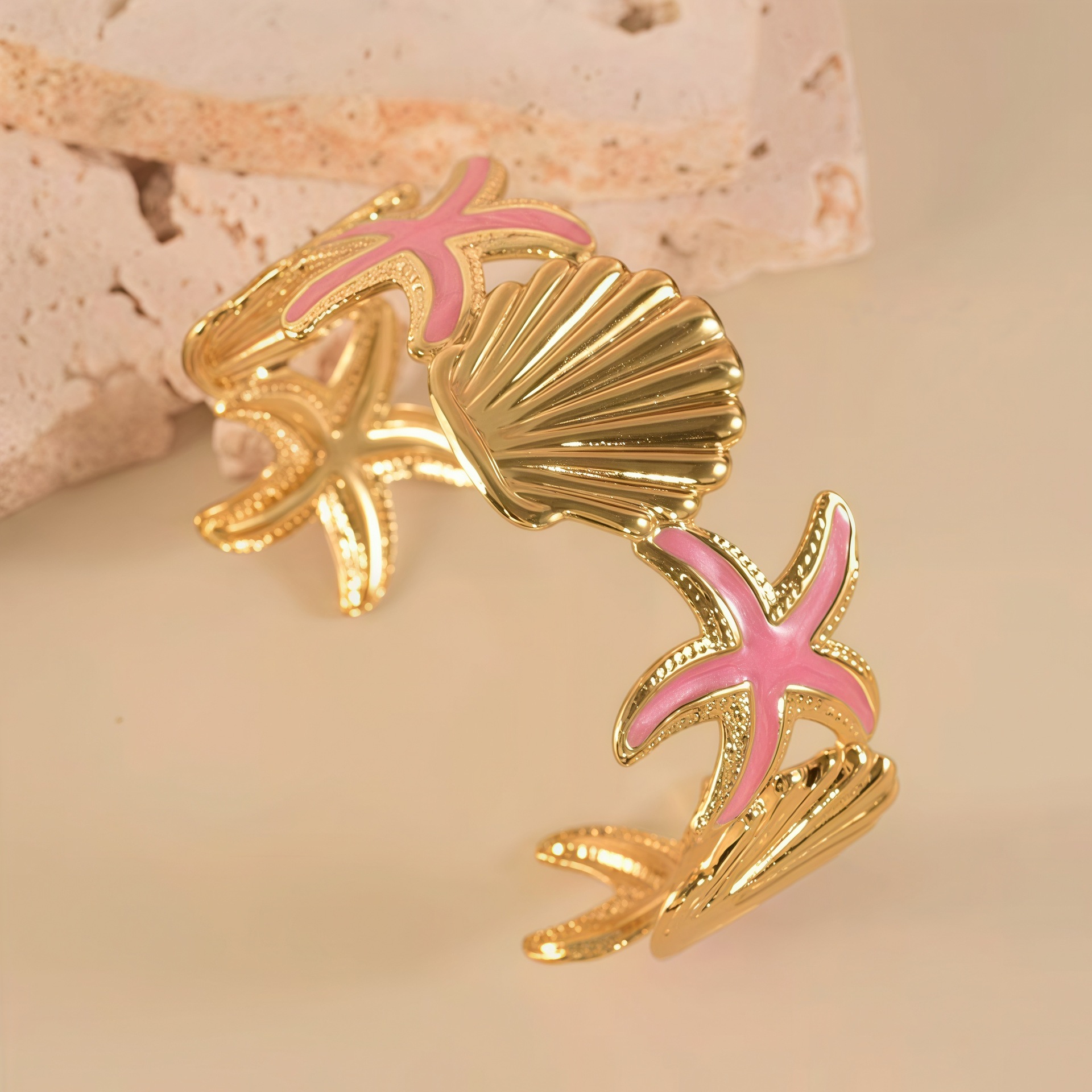 Pulsera rosa de concha de estrella de mar
