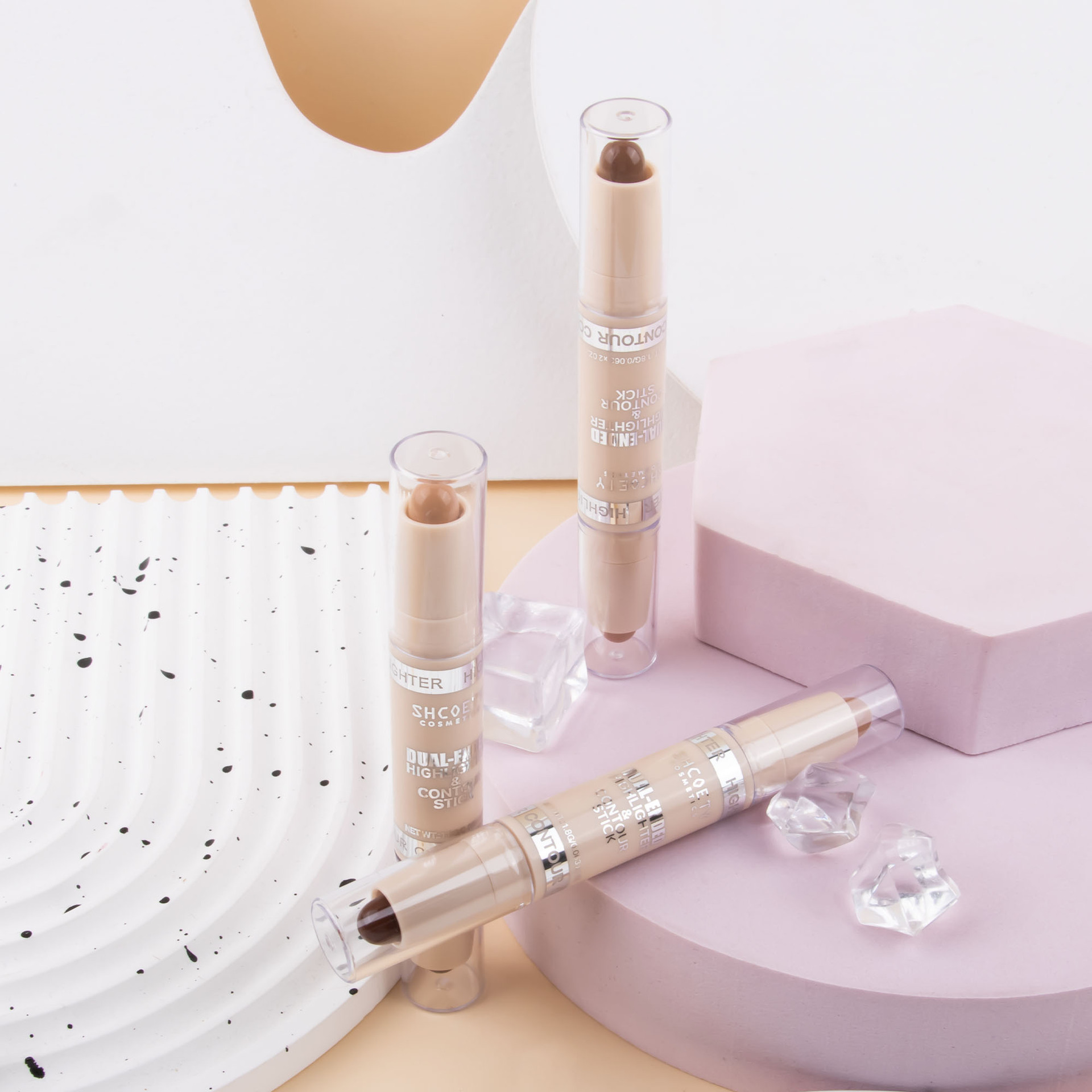 SHCOETY Dual-head contouring stick, high-gloss one-piece pen, matte three-dimensional Contouring, Nose shadow brightening, Horizontal pen, Cross-border undefined