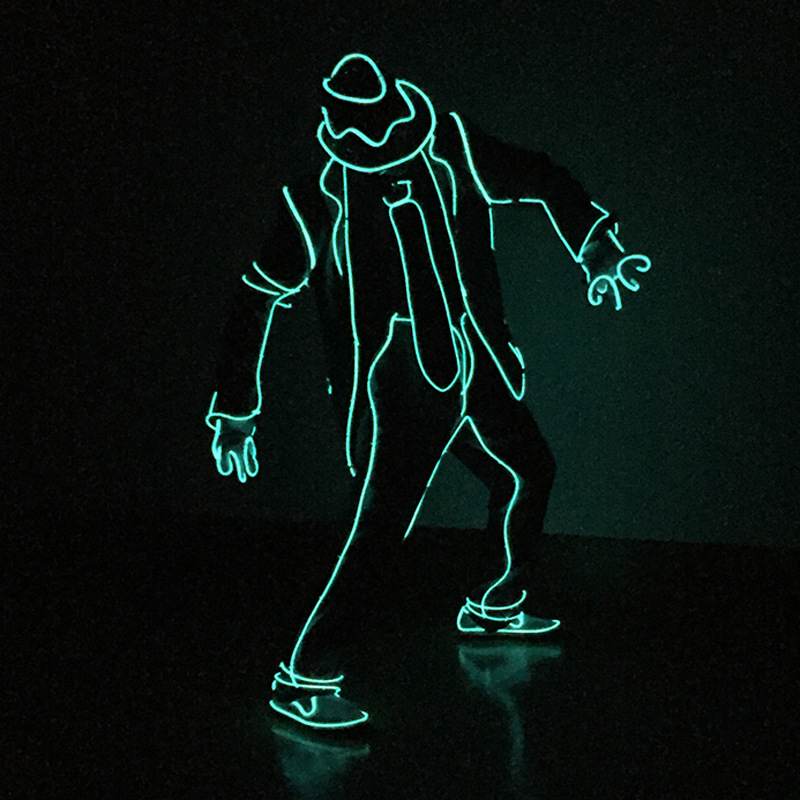 Traje de Danza Fluorescente MJ Mike, Ropa Brillante con Luz Fría EL para Discoteca, Atuendo Luminoso LED para Actuaciones en Escenario