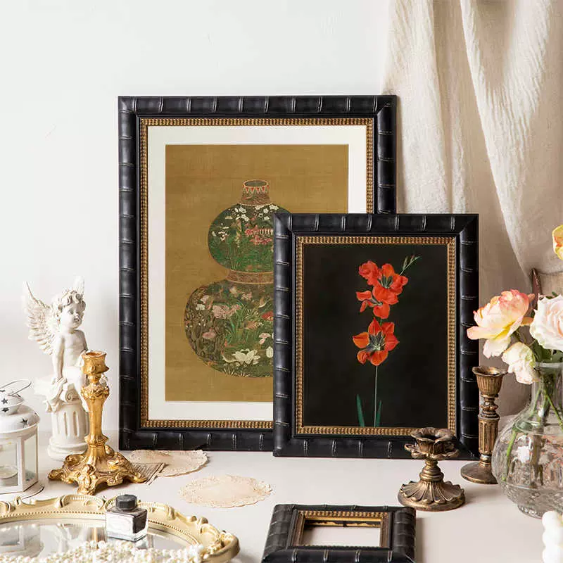 黑色中古实木相框挂墙定制法式复古a4证书装裱画框洗照片做成空框