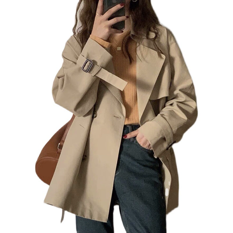 trench coat, корейский стиль, тонкая подростковая куртка, осень 2025, хаки/черный, размеры S–XXL