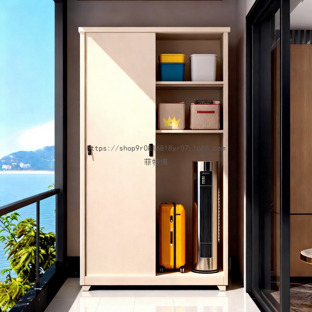 Fitbo Home Balcony Storage Cabinet Waterproof Sun Protection Outdoor Debris Storage Cabinet Wall-Mounted Integrated Sliding Door Wardrobe