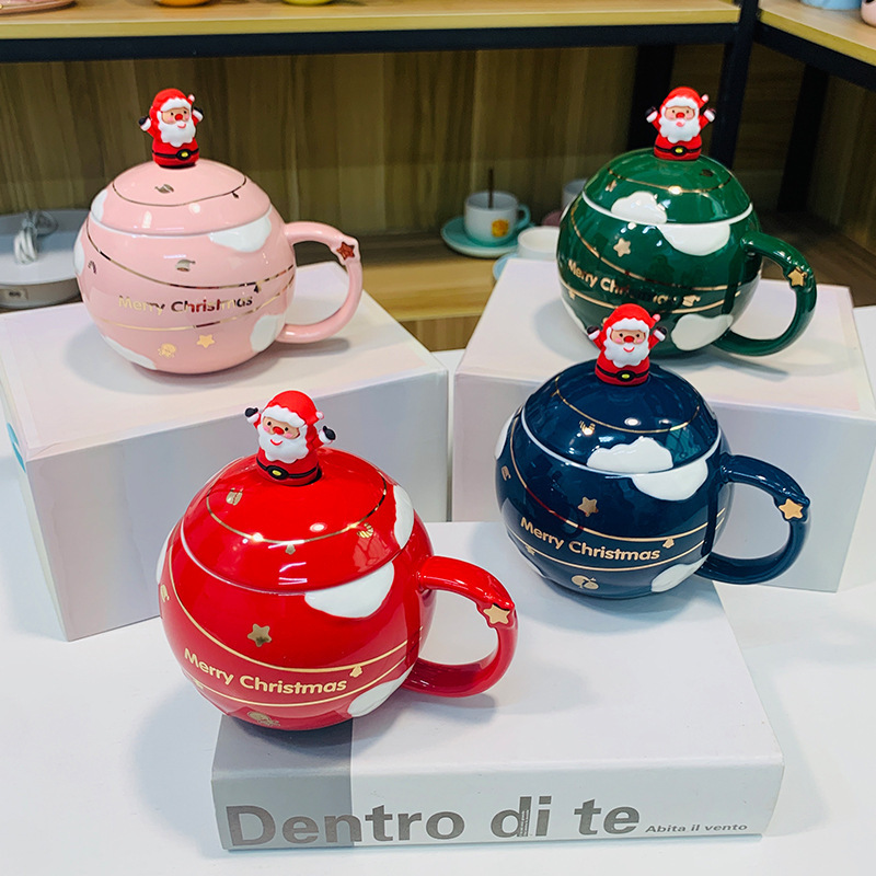 新しいクリスマス漫画陶磁器カップ蓋付きスプーン付きマグカップギフトボックスお土産学生高颜値コップ|undefined