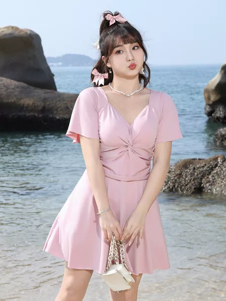 New plus size Swimsuit Chubby Sister 200 Jin Belly Covering Slim One-piece Skirt Large Chest Anti-walking Meat Covering Swimsuit