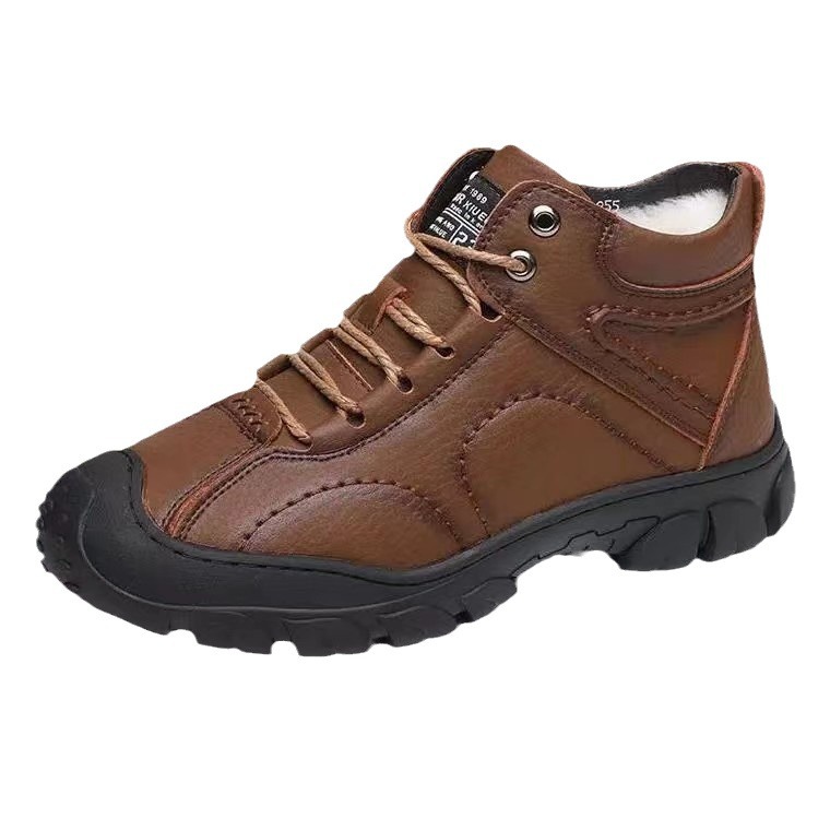 Zapatos de cuero cálidos de invierno forrados de lana gruesa casual zapatos de hombre deportes al aire libre botas de nieve zapatos de algodón de moda transfronteriza