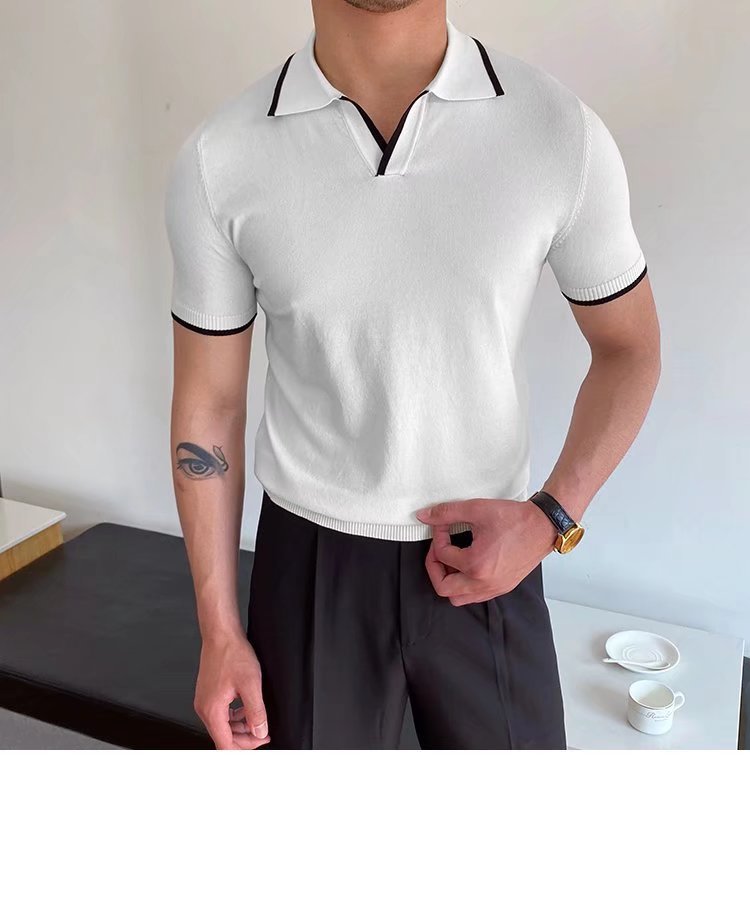 Men's Stripe Patchwork Polo Shirt Men's Clothing display picture 3