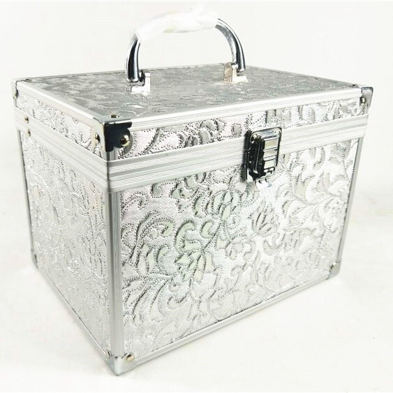 Aluminum Alloy Cosmetic Case Portable Double Layer Large Capacity Medium Portable Storage Box Professional Hard Cosmetic Bag with Lock