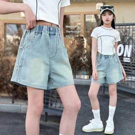跨境女童夏季牛仔短裤2025新款中大童蝴蝶结短裤韩版潮儿童短裤子