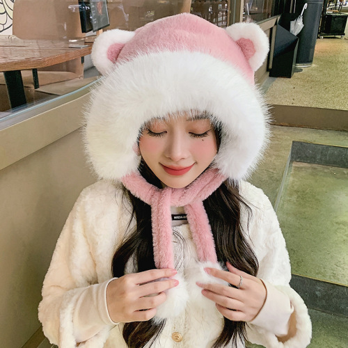 Cute little fox fur ears plush hat for women winter versatile ear protection Baotou thickened warm Baotou Lei Feng hat