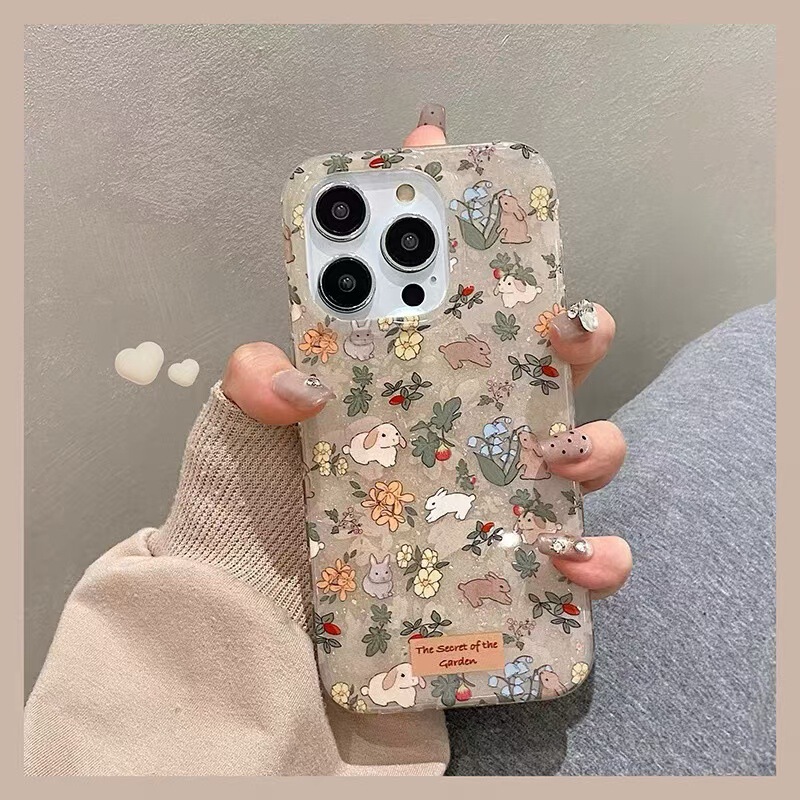 Retro Niche Glitter Flower Rabbit for Apple 15/16 New Phone Case 14Pro Max Korean 16Pro Retro Niche Glitter Flower Rabbit for Apple 15/16 New Phone Case 14Pro Max Korean 16Pro
