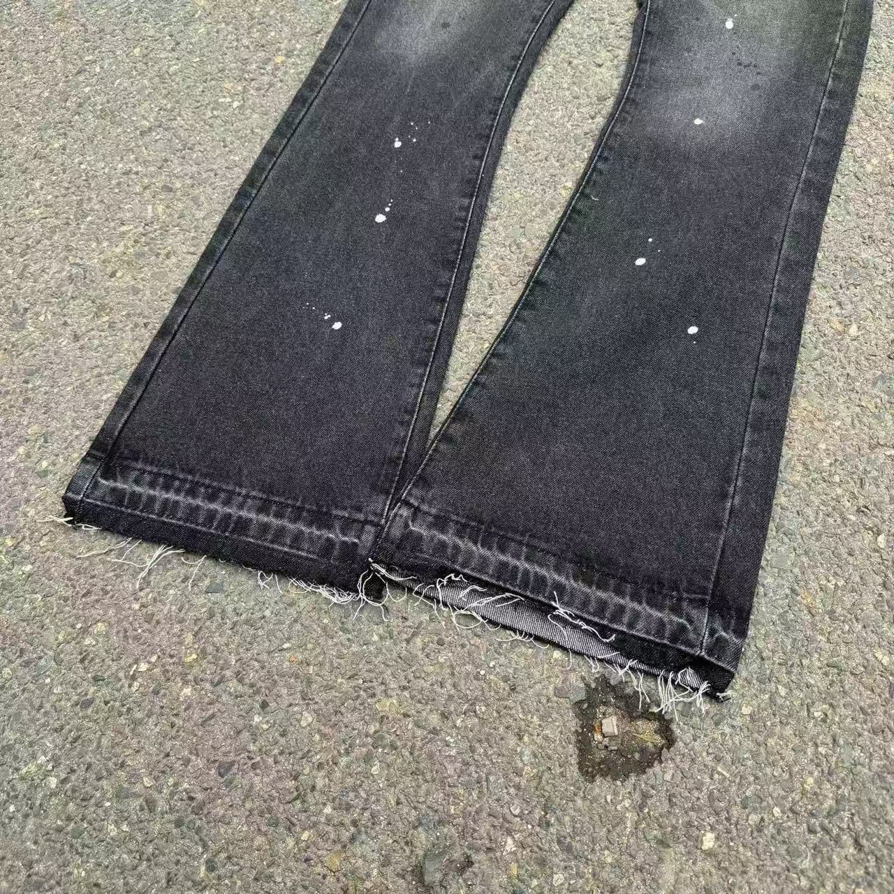 Férfi flared farmer nadrág destroyed mosott tinta fröccsöntött_voghion.com