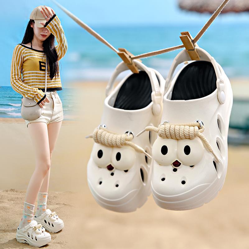 2025 nuevos zapatos con agujeros EVA para mujer, suela gruesa de verano, uso exterior, sensación de pisar la mierda, playa junto al mar, sandalias de Baotou para mujer antideslizante