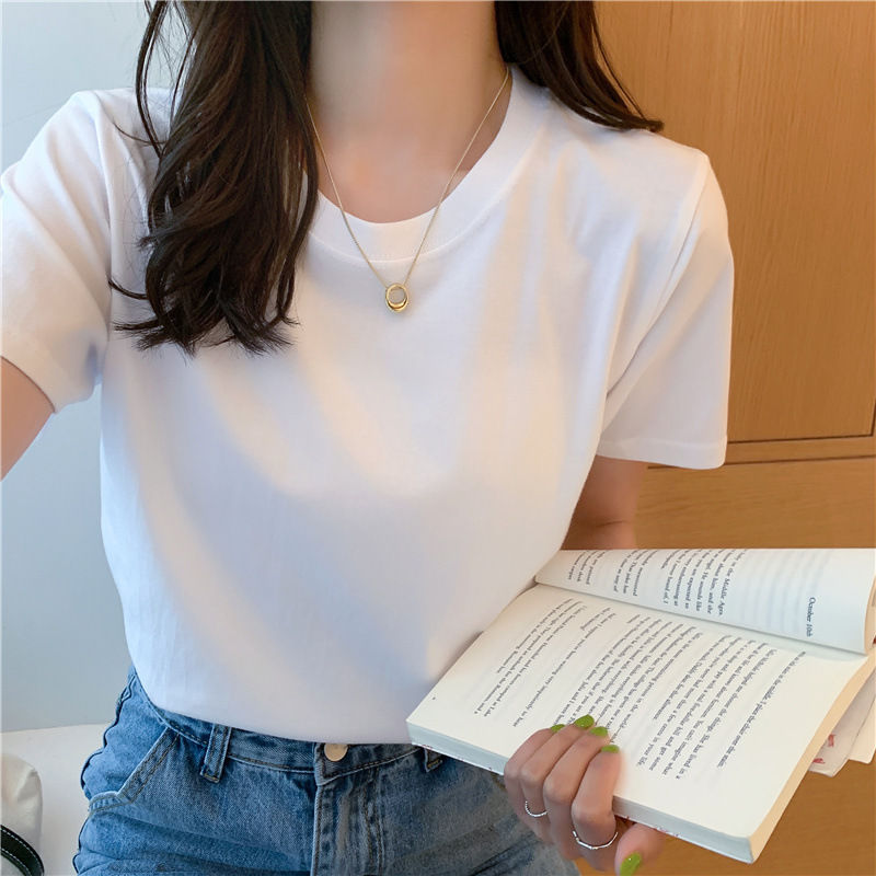 White Short-Sleeve T-Shirt for Women, 2025 Summer, Loose Fit, Suitable for Spring and Autumn, Pure Cotton Top, Short Style, Loose and Slimming