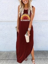 B 24451 Good Vibes Rainbow Pocket Casual Dress �ʺ�ڴ�����
